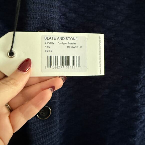 SLATE & STONE | Navy Blue Berkeley Wool Mohair Blend Chunky Cardigan | Small - Picture 6 of 10